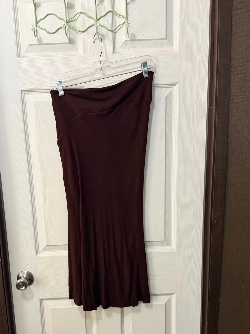 Donna Karan Urban Zen Jersey Midi Skirt Sz S Plum Brown Foldover Draped Waist
